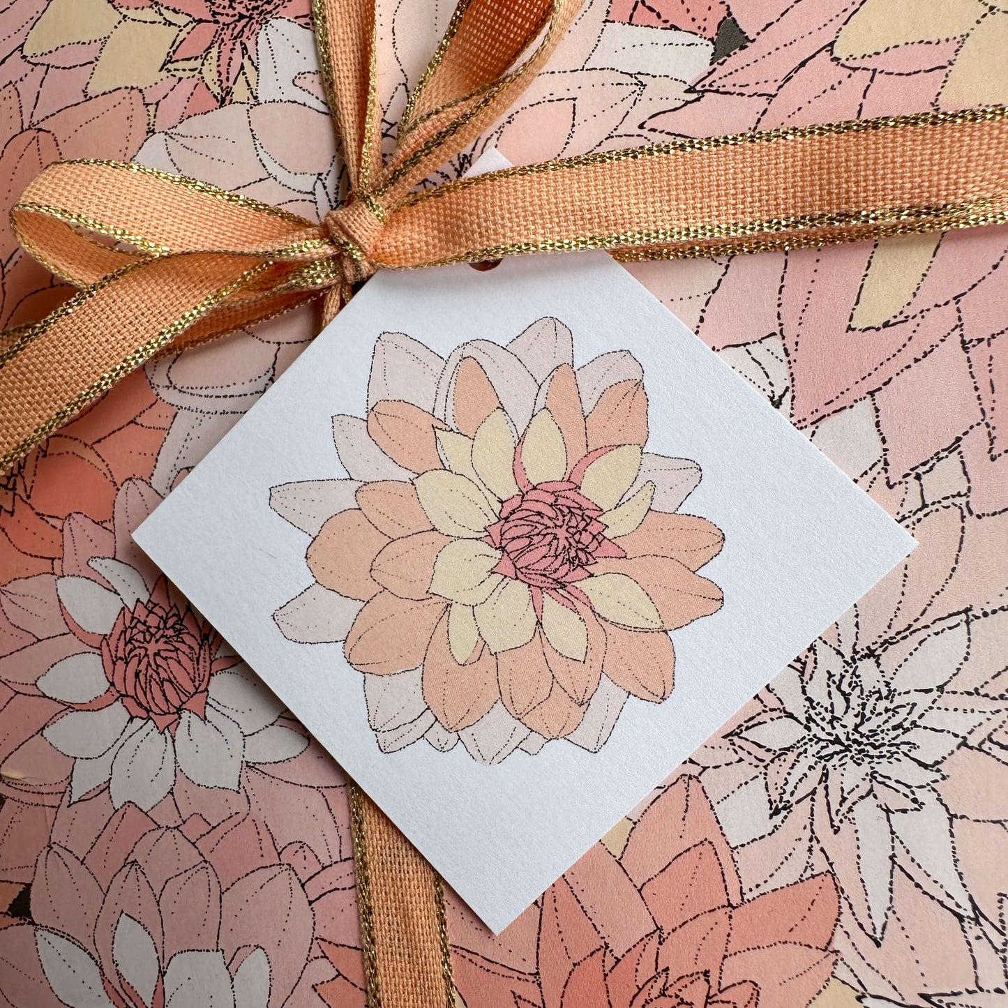 Dahlias in Pink Wrapping Paper and Tags
