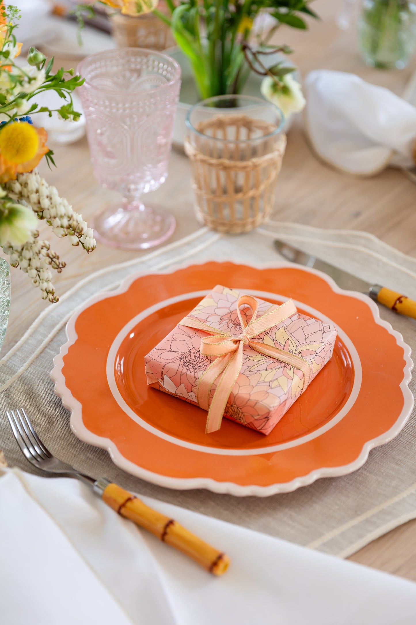 Dahlias in Pink Wrapping Paper and Tags