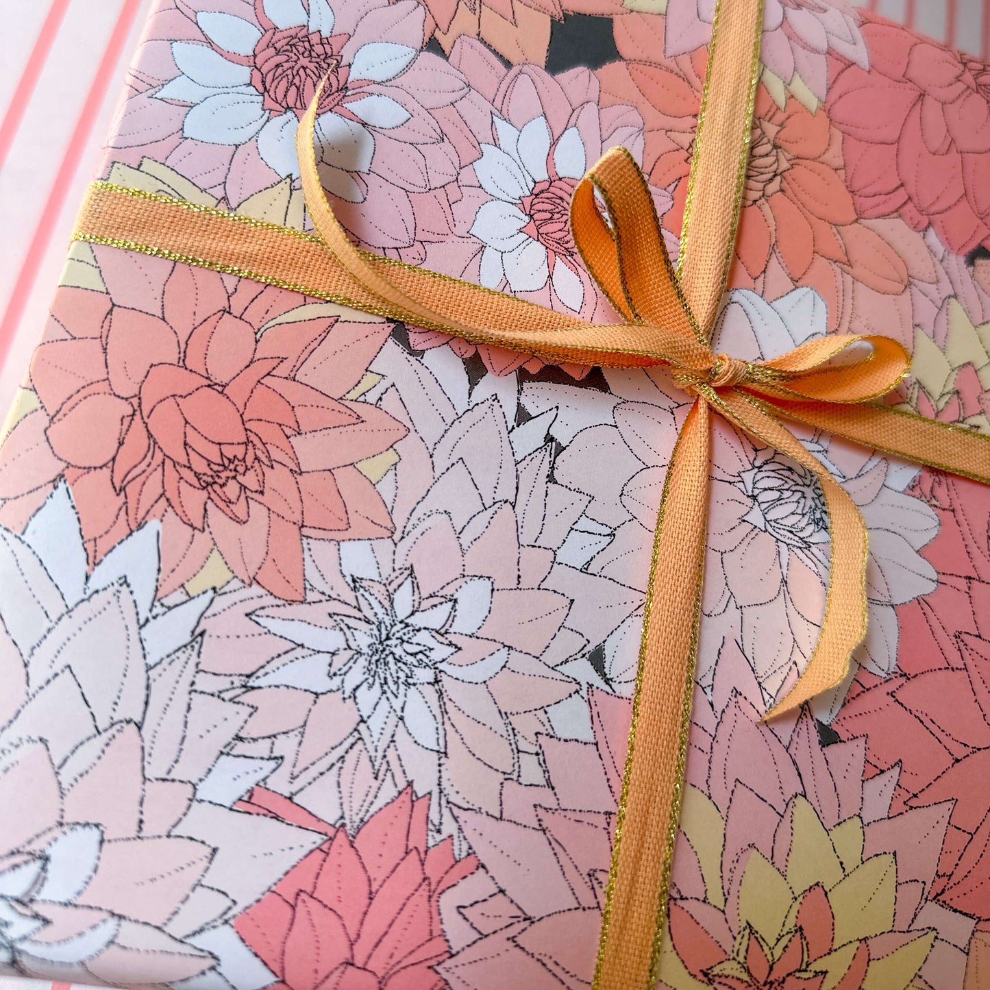 Dahlias in Pink Wrapping Paper and Tags