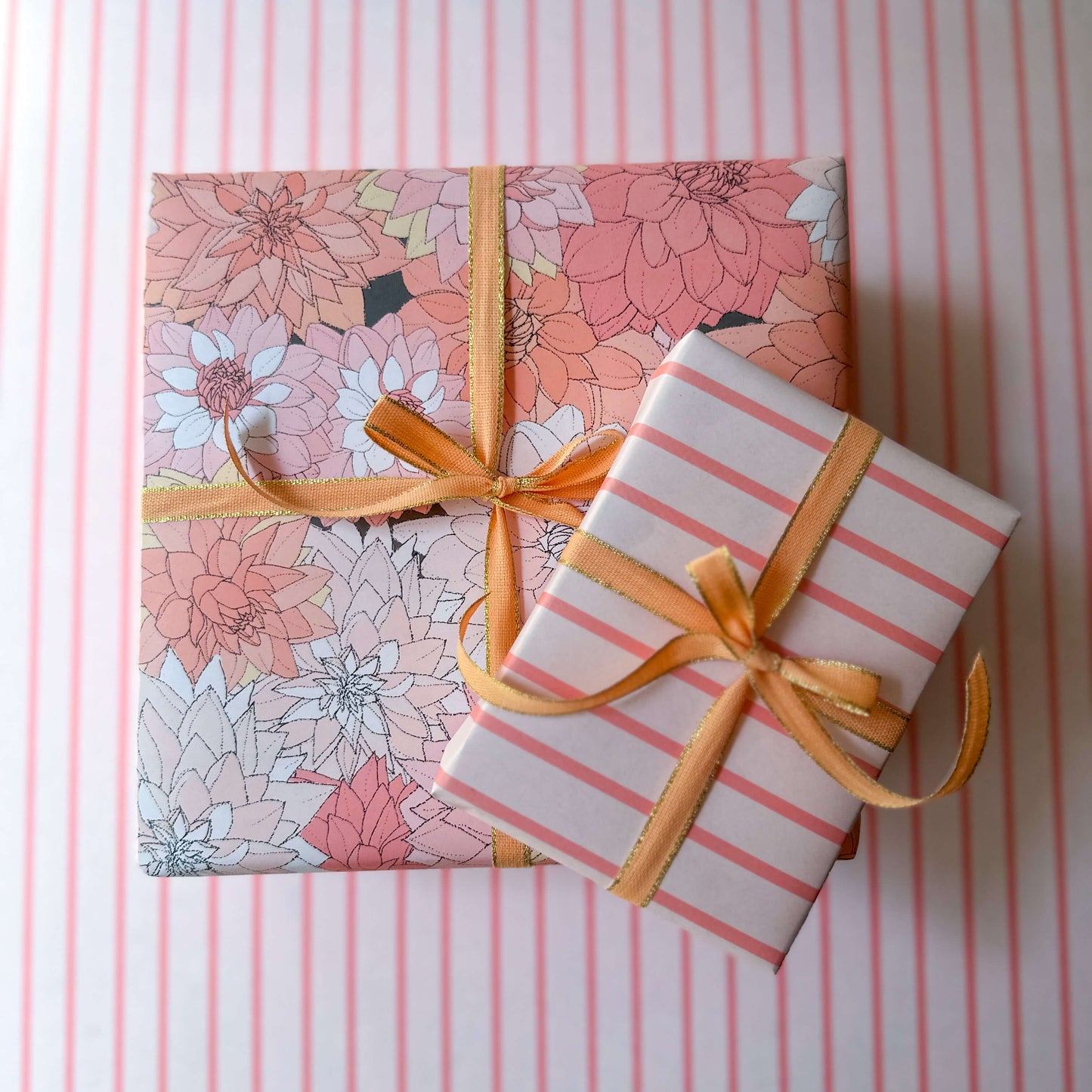 Dahlias in Pink Wrapping Paper and Tags