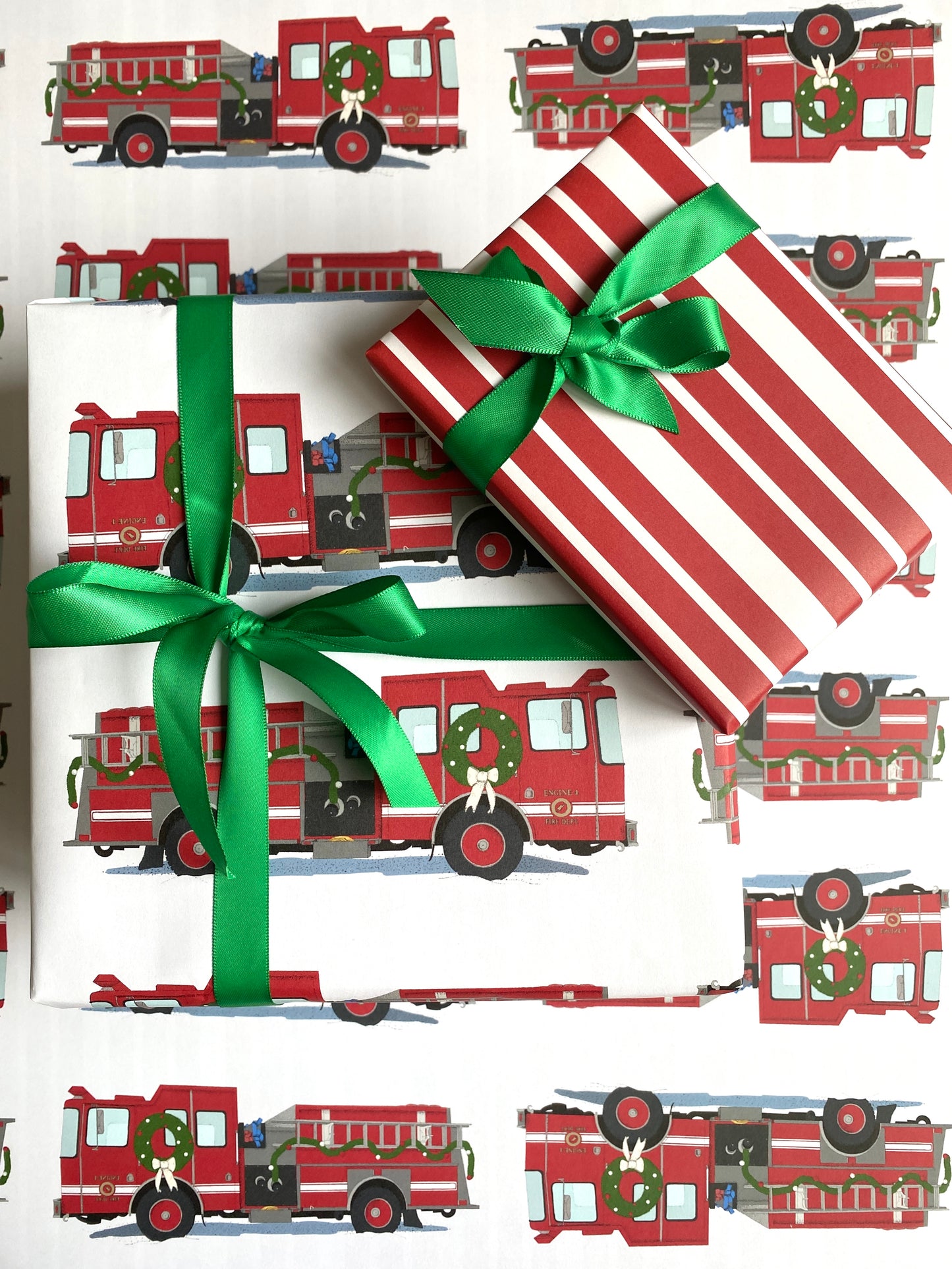 Christmas Fire Truck Wrapping Paper