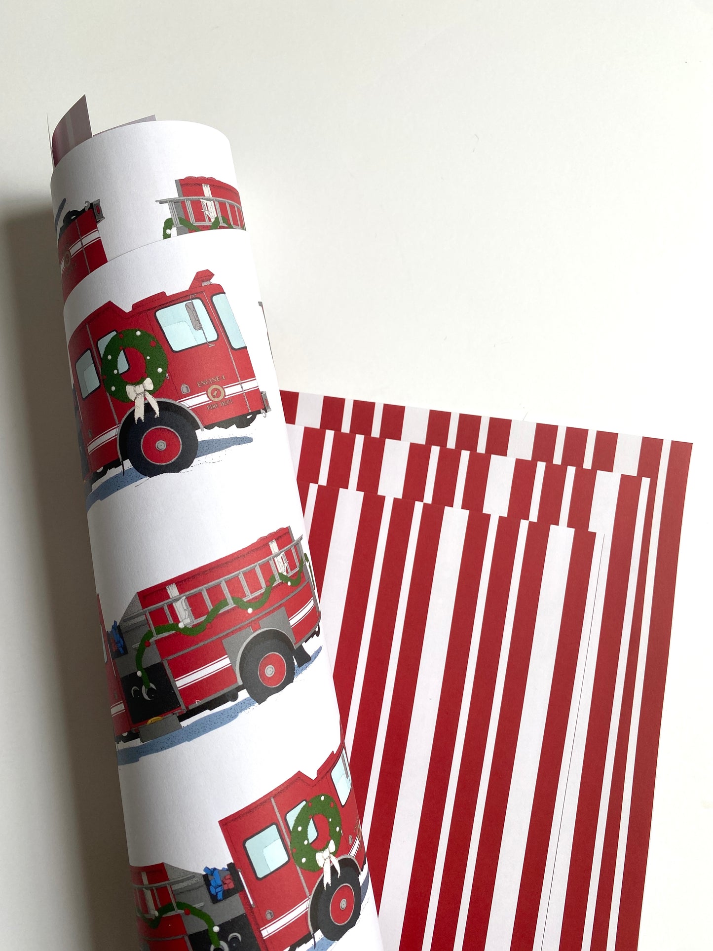 Christmas Fire Truck Wrapping Paper