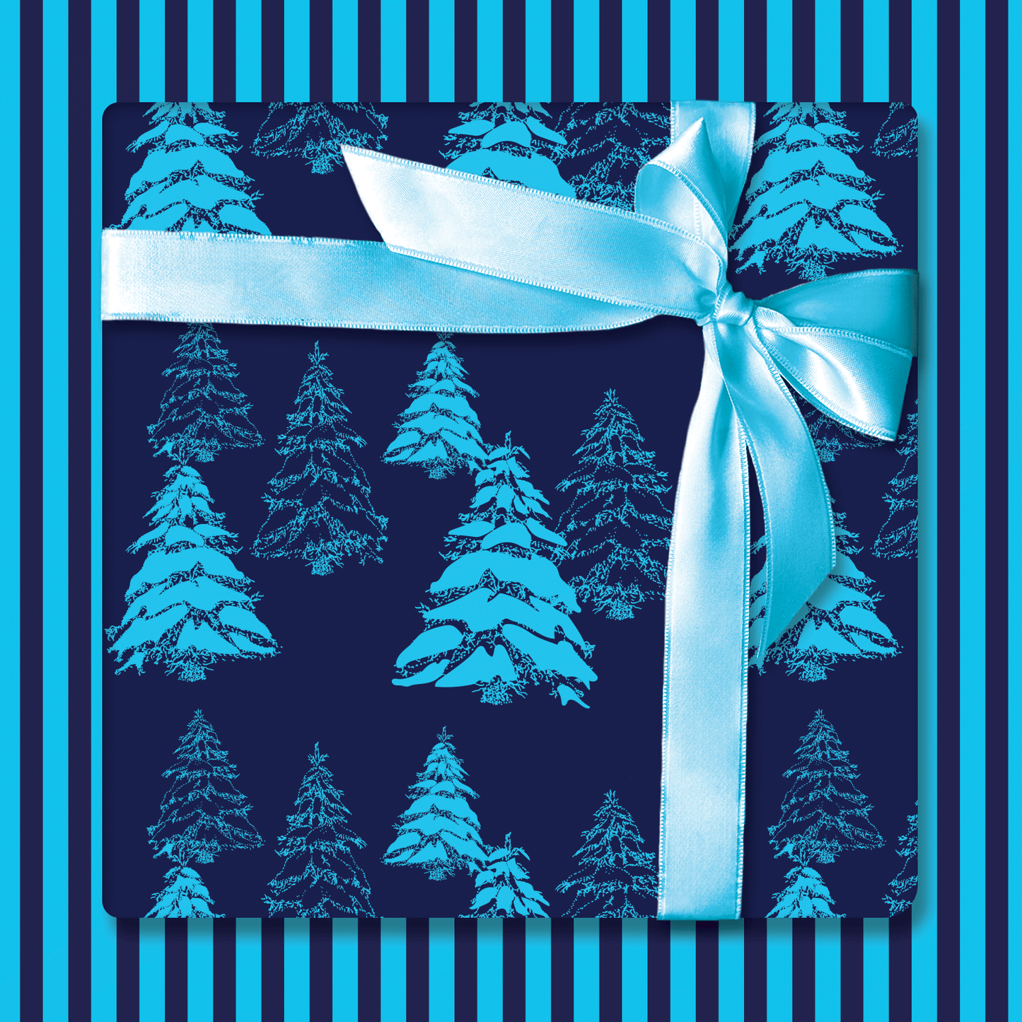 Bright Christmas Trees in Blue – Double-Sided Holiday Wrapping Paper