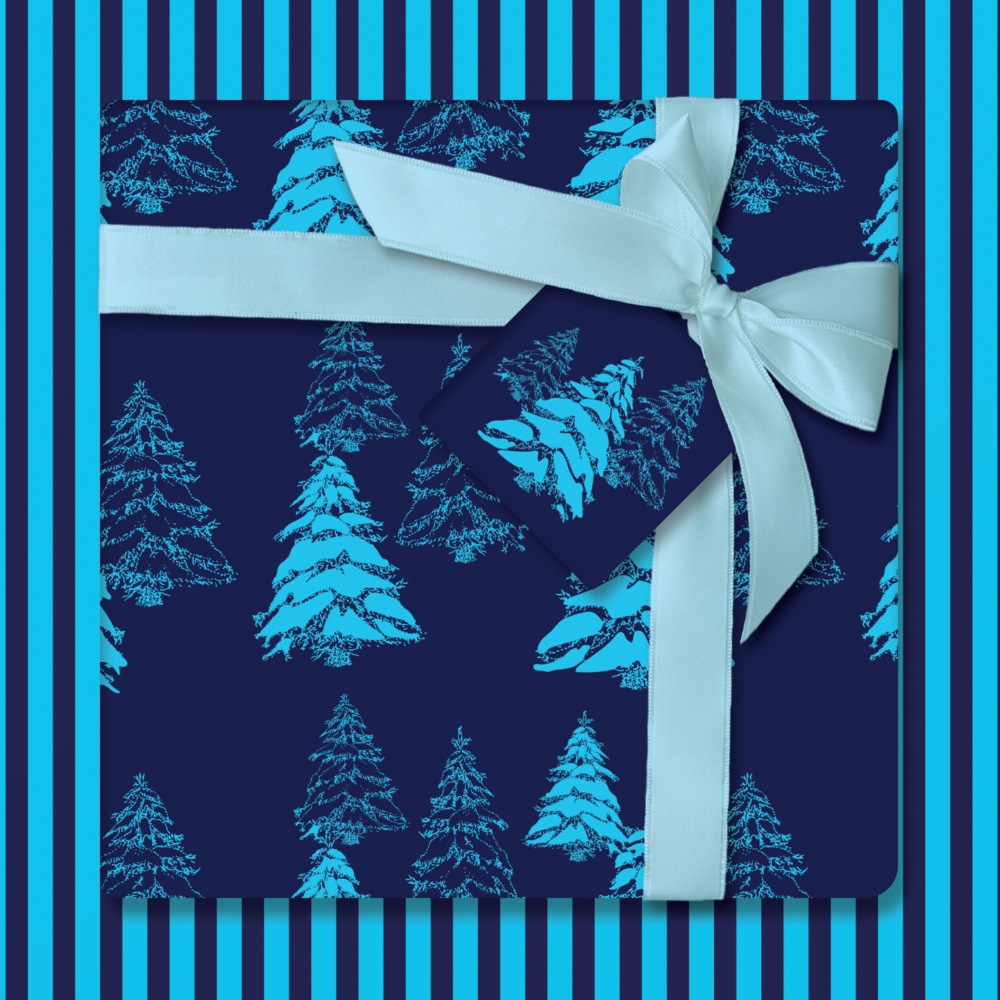 Bright Christmas Trees in Blue – Double-Sided Holiday Wrapping Paper