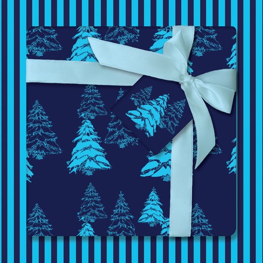 Bright Christmas Trees in Blue – Double-Sided Holiday Wrapping Paper