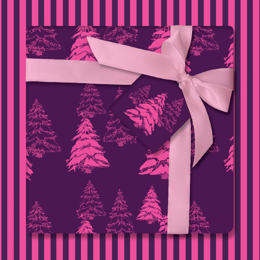 Bright Christmas Trees in Pink – Double-Sided Holiday Wrapping Paper