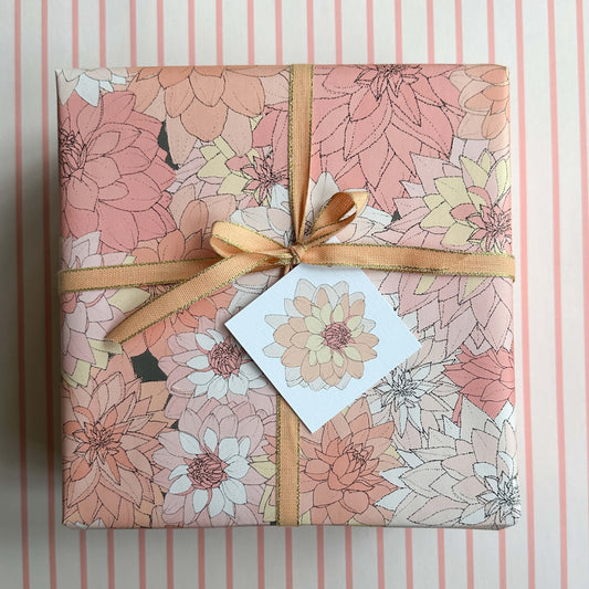 Dahlias in Pink Wrapping Paper and Tags