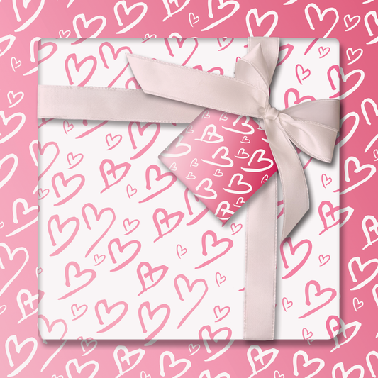 Pink Hearts Wrapping Paper and Tags