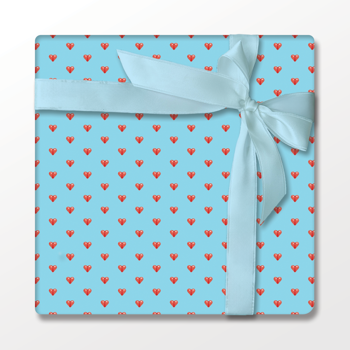 Blue with Red Hearts Wrapping Paper and Tags