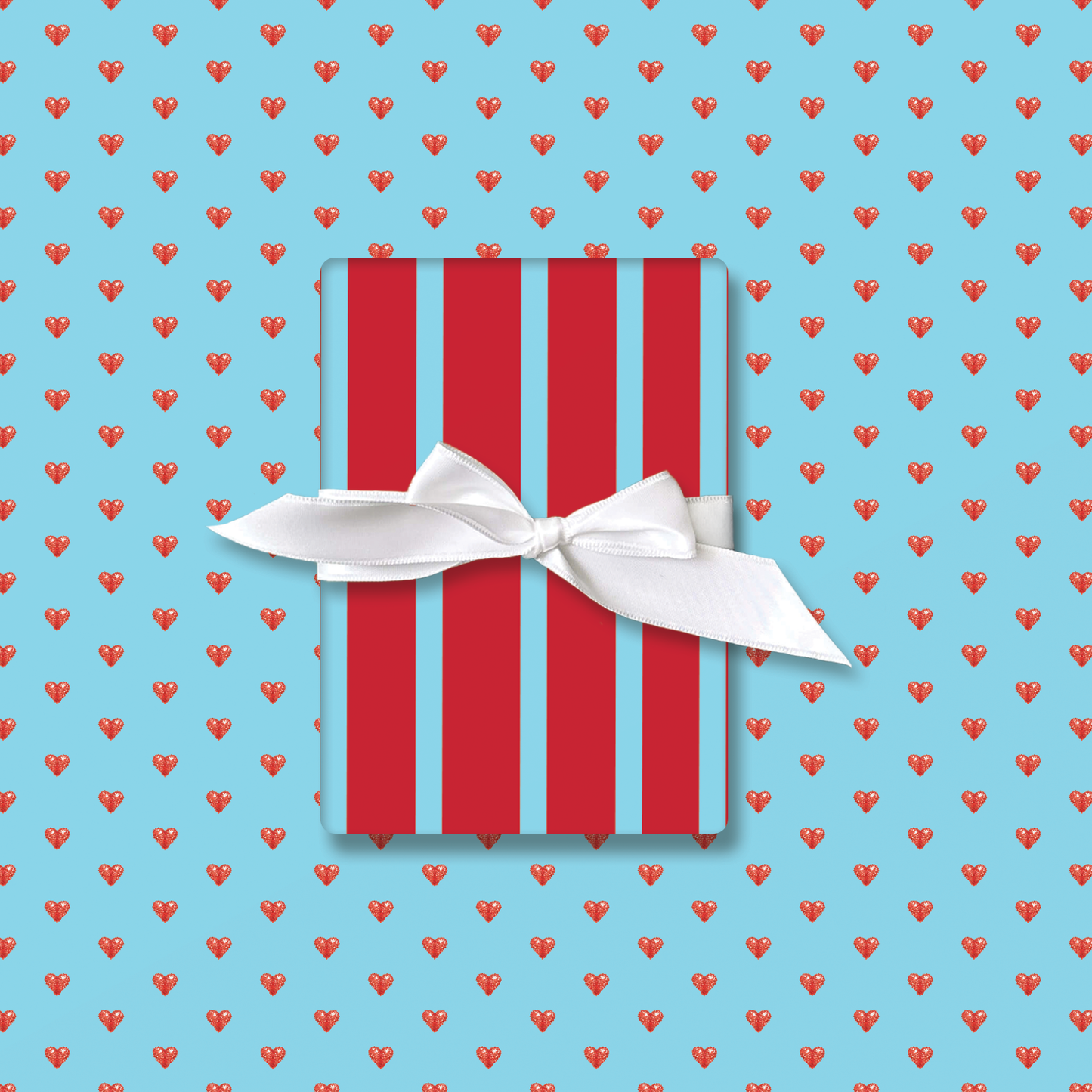 Blue with Red Hearts Wrapping Paper and Tags
