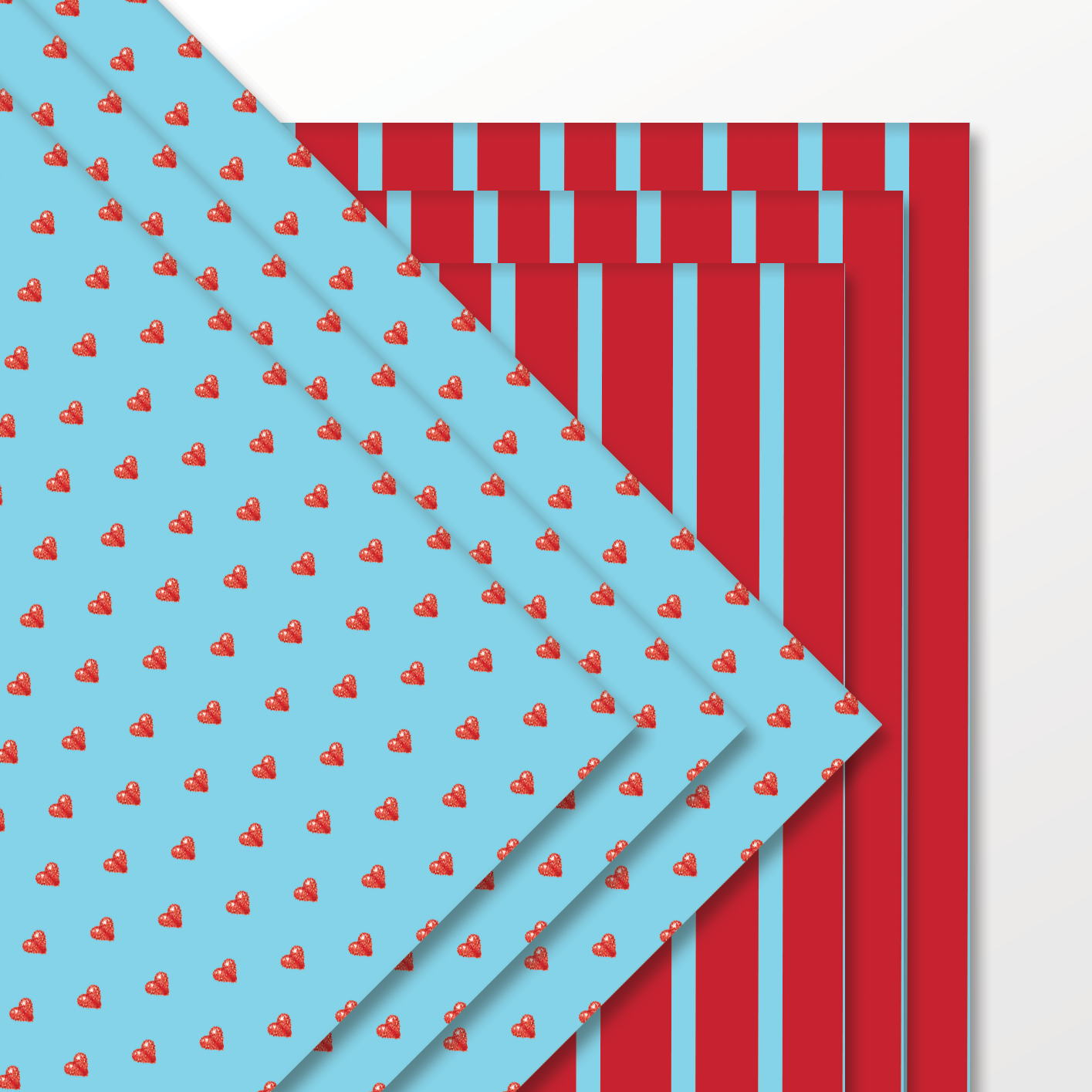 Blue with Red Hearts Wrapping Paper and Tags