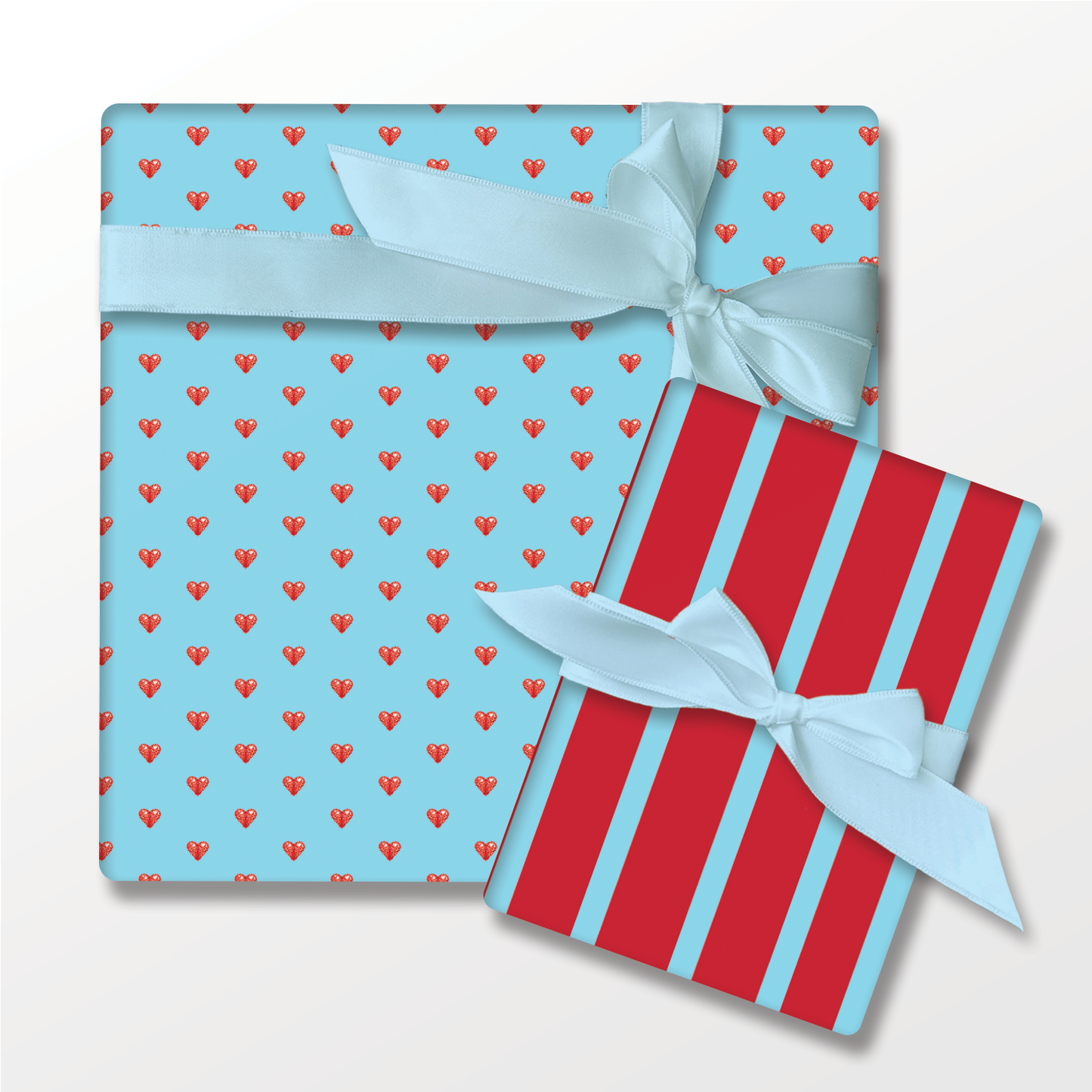 Blue with Red Hearts Wrapping Paper and Tags