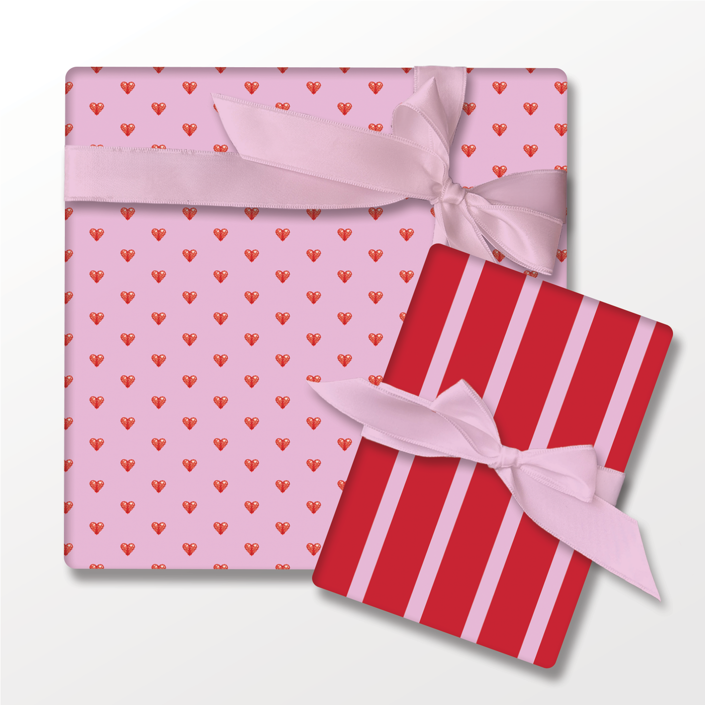 Lavender with Red Hearts Wrapping Paper and Tags