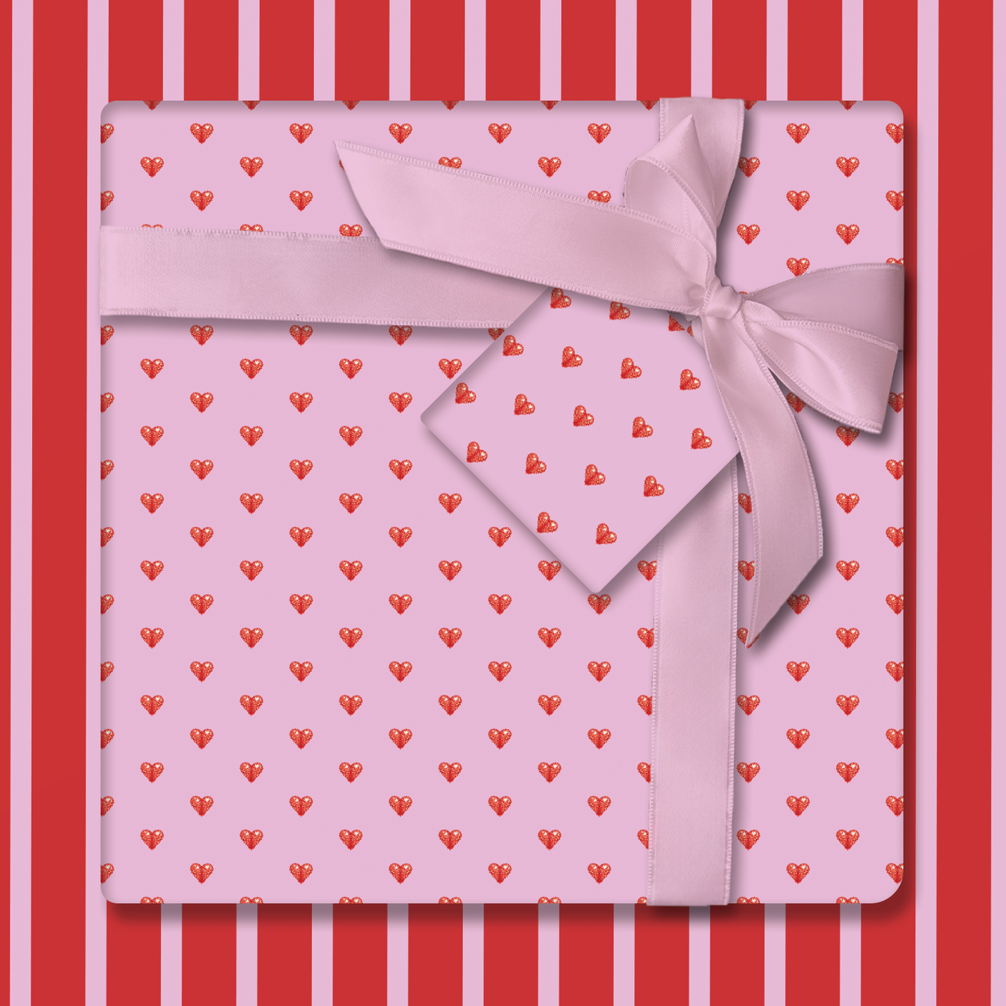 Lavender with Red Hearts Wrapping Paper and Tags