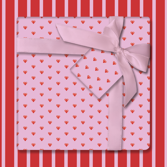 Lavender with Red Hearts Wrapping Paper and Tags
