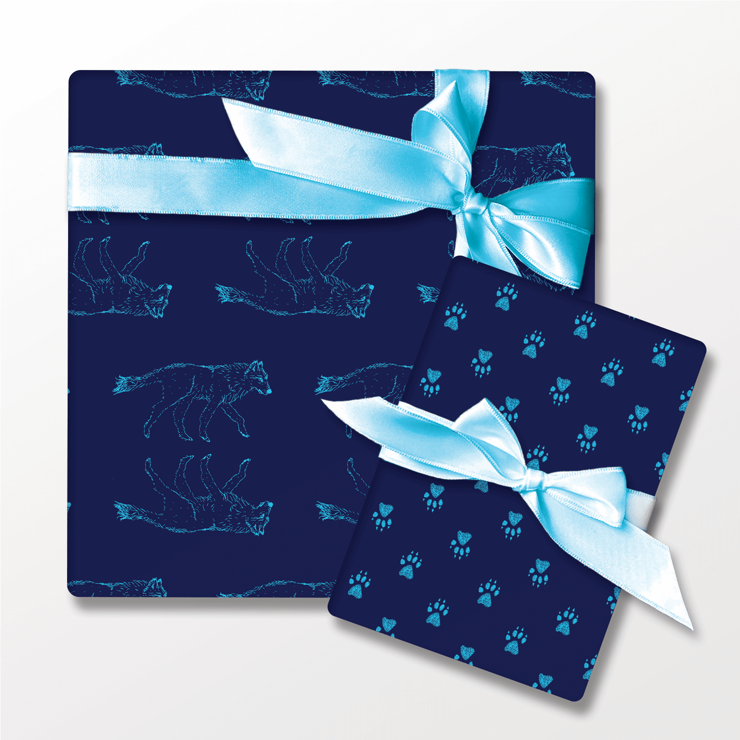 Solstice Wolf in Blue – Double-Sided Holiday Wrapping Paper