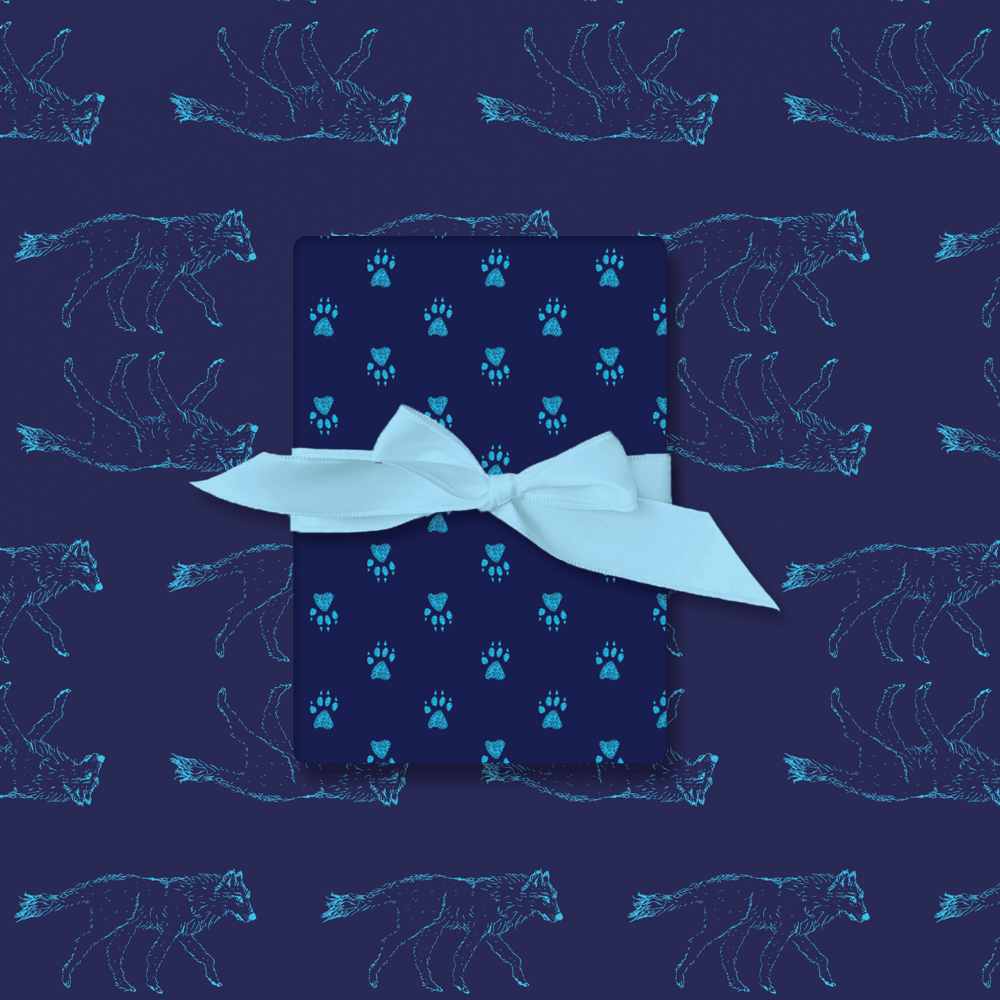 Solstice Wolf in Blue – Double-Sided Holiday Wrapping Paper