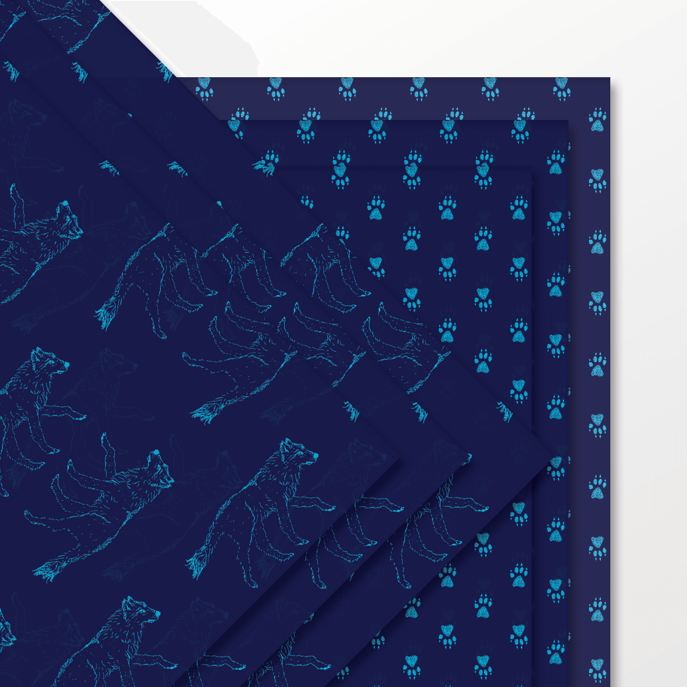 Solstice Wolf in Blue – Double-Sided Holiday Wrapping Paper