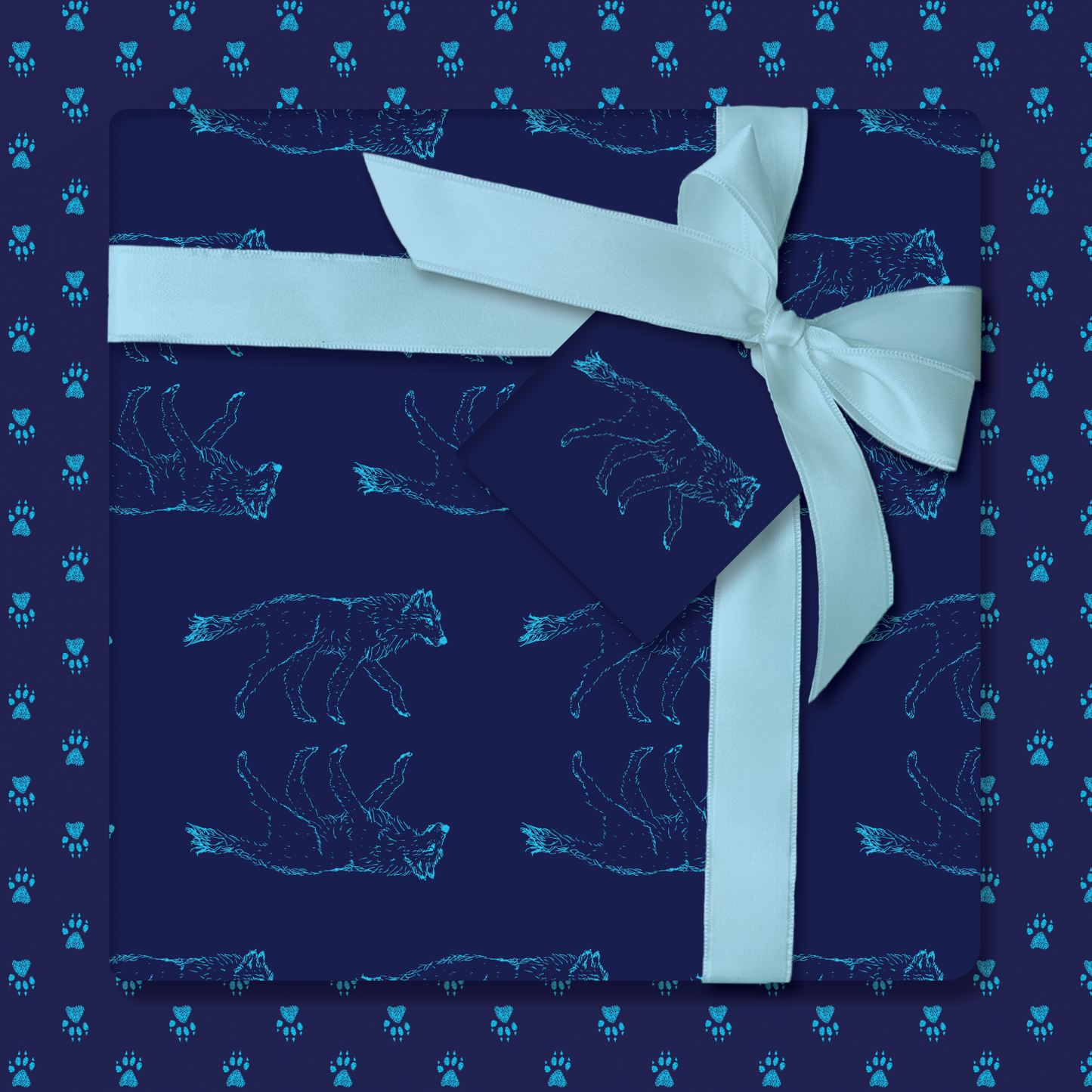 Solstice Wolf in Blue – Double-Sided Holiday Wrapping Paper