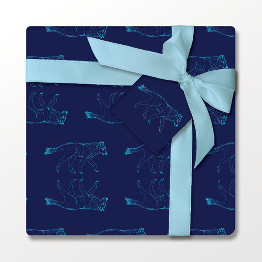 Solstice Wolf in Blue – Double-Sided Holiday Wrapping Paper