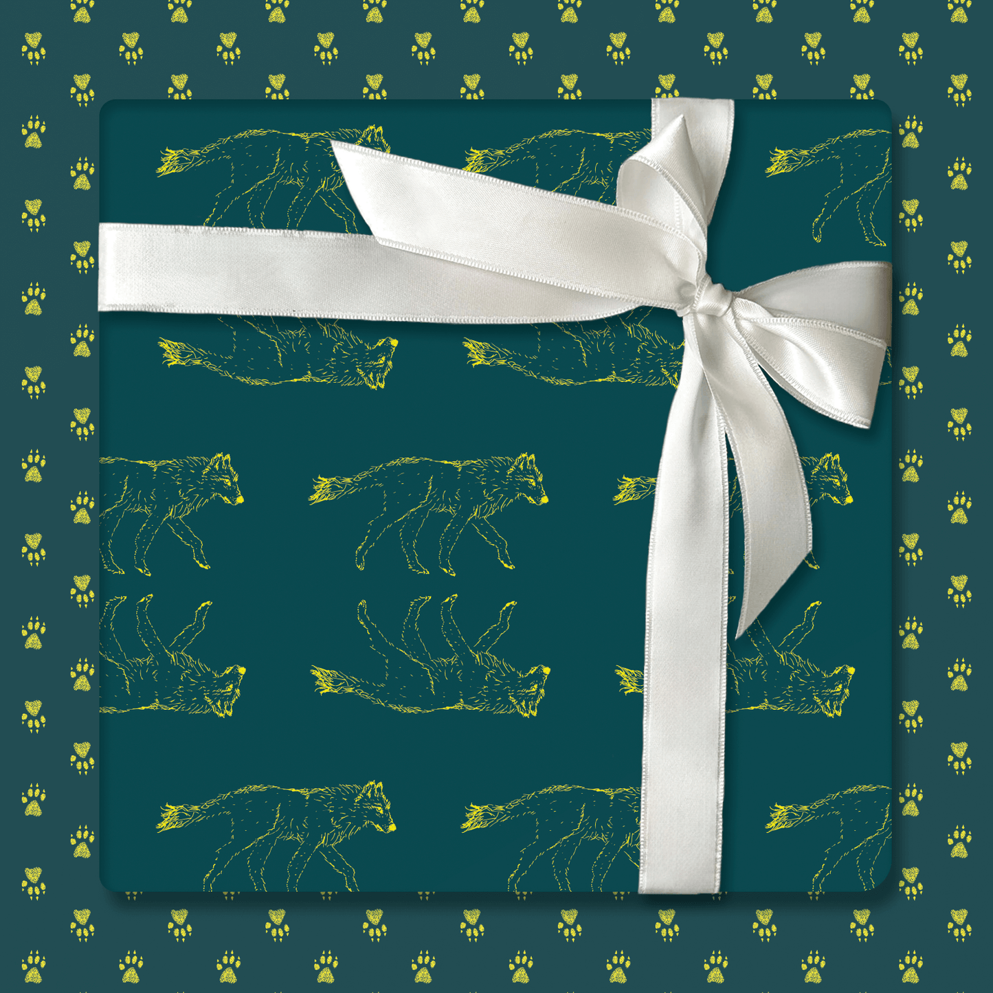 Solstice Wolf in Green – Double-Sided Holiday Wrapping Paper