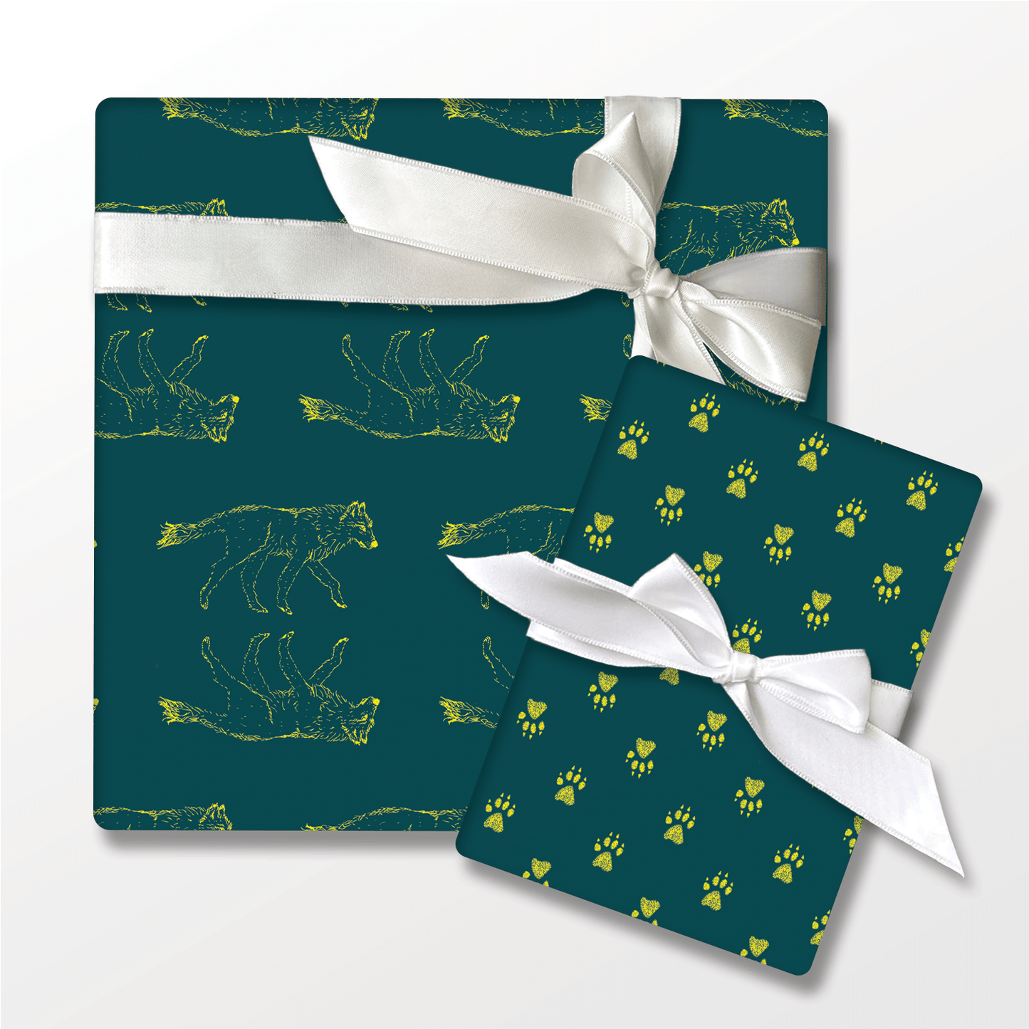 Solstice Wolf in Green – Double-Sided Holiday Wrapping Paper