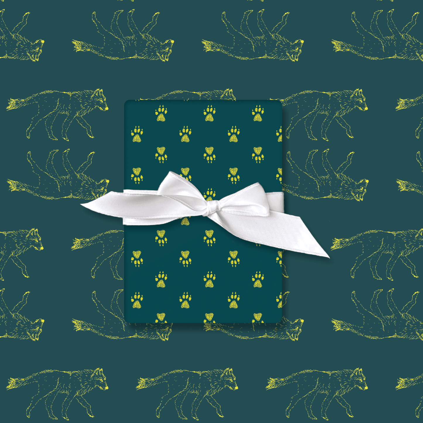 Solstice Wolf in Green – Double-Sided Holiday Wrapping Paper