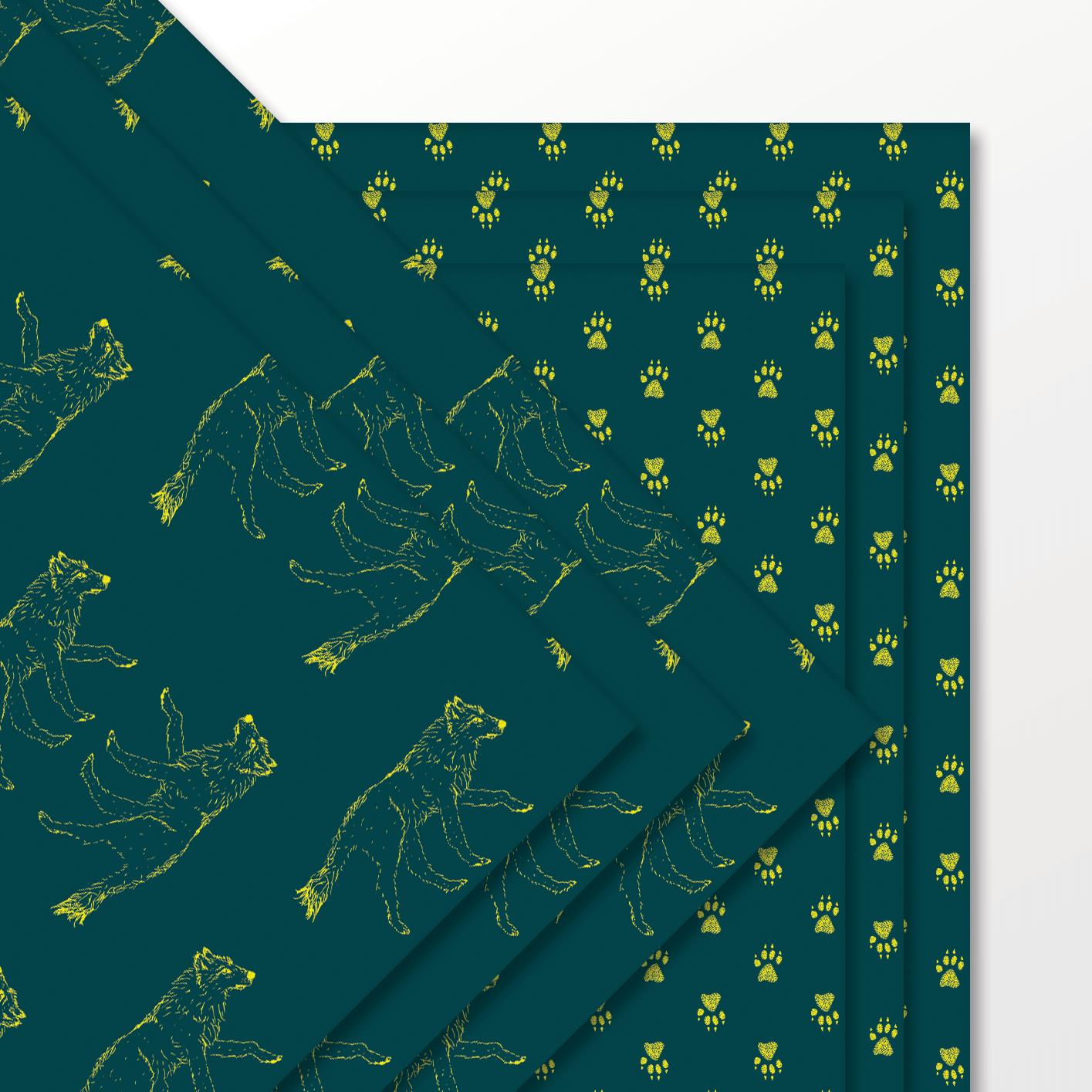 Solstice Wolf in Green – Double-Sided Holiday Wrapping Paper