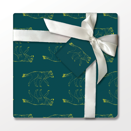 Solstice Wolf in Green – Double-Sided Holiday Wrapping Paper