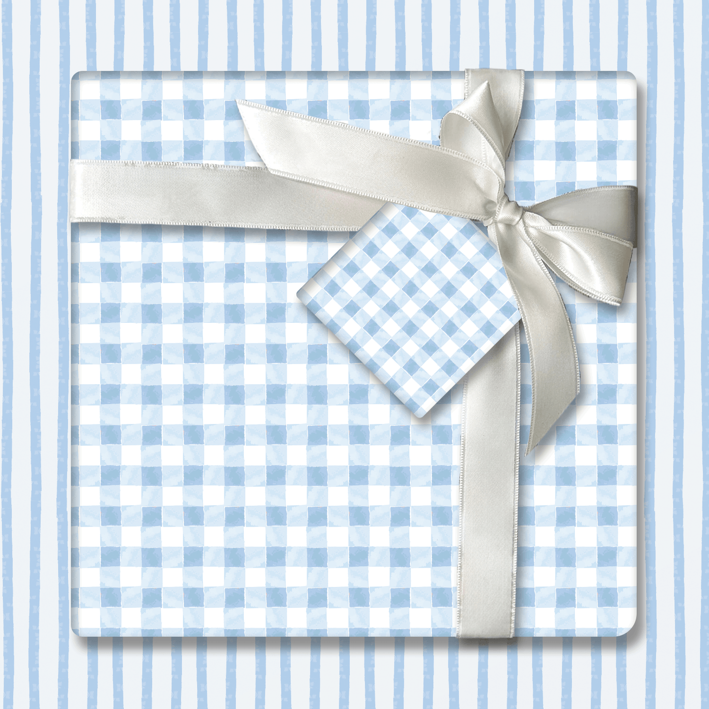 Blue Watercolor Gingham Wrapping Paper