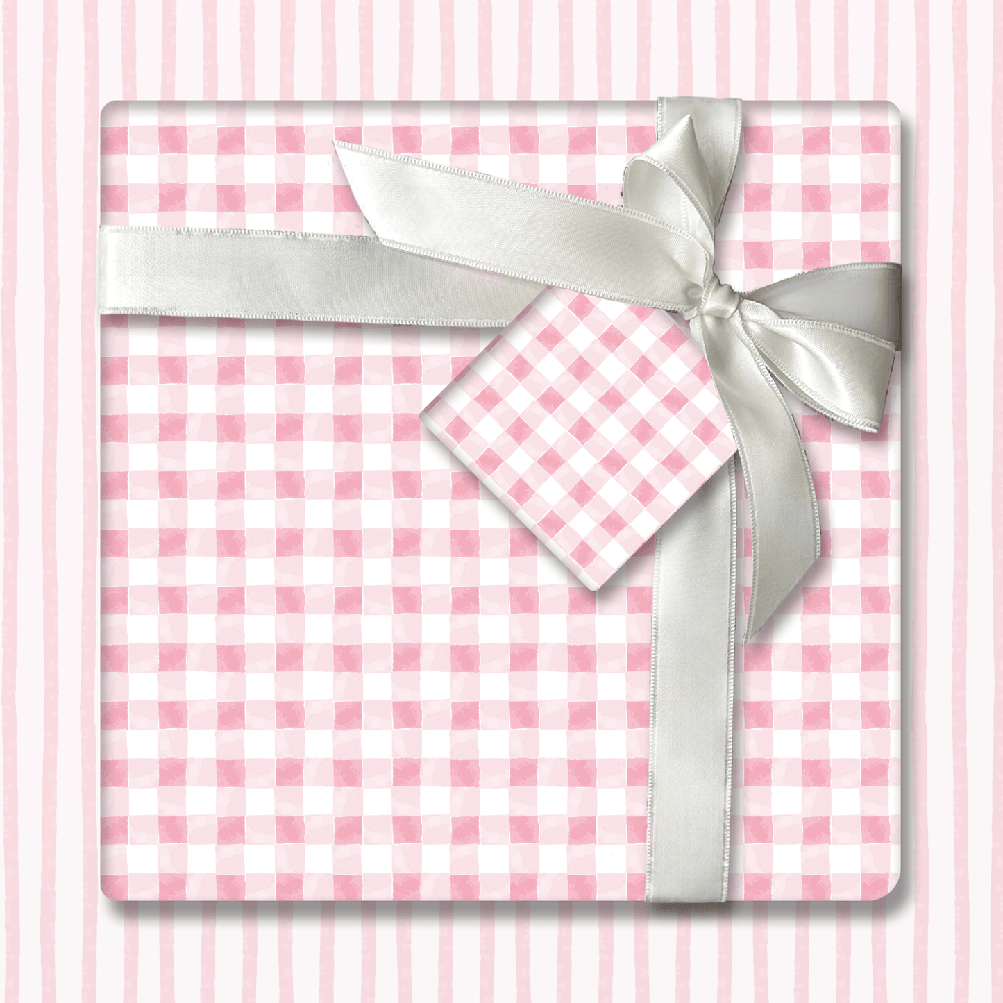 Pink Watercolor Gingham Wrapping Paper