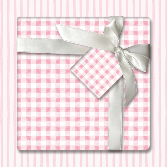 Pink Watercolor Gingham Wrapping Paper