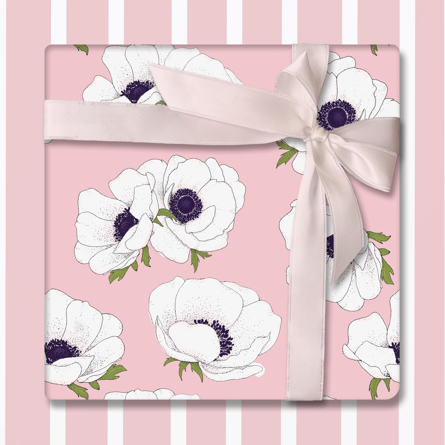White Anemone on Pink Wrapping Paper