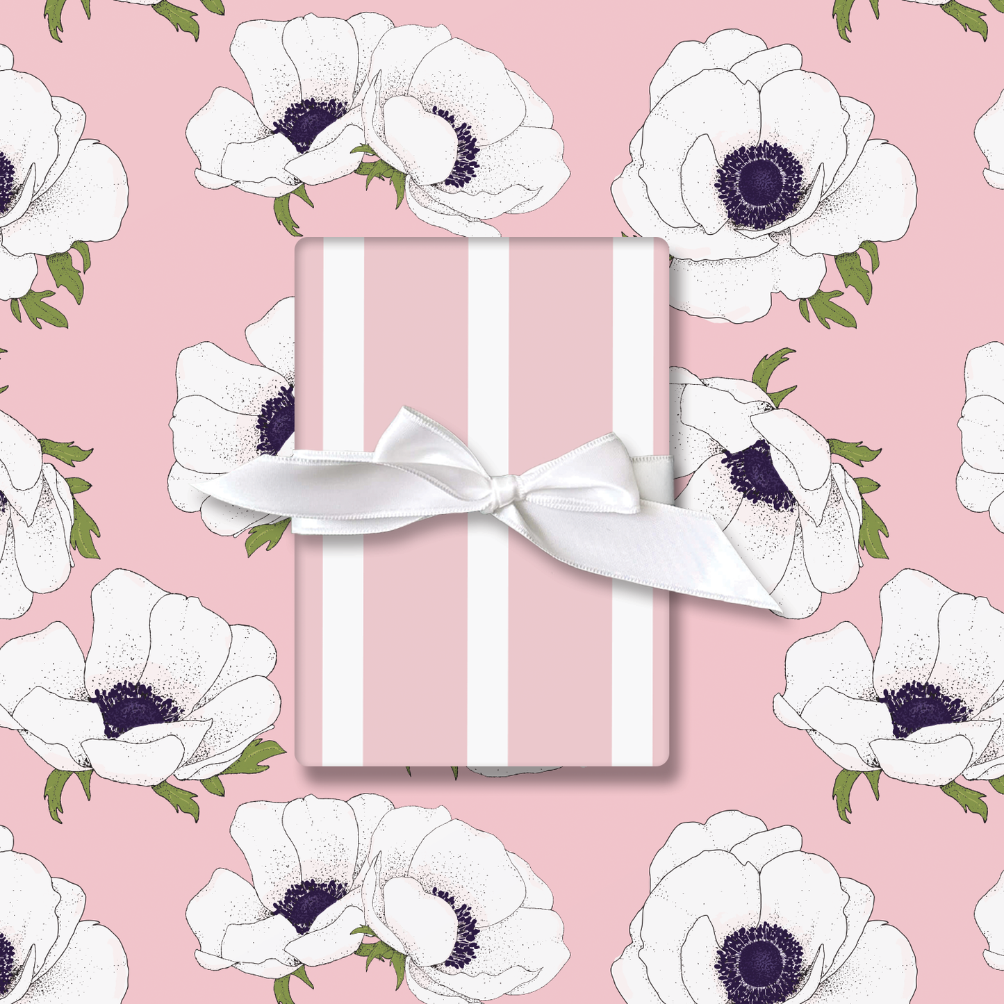White Anemone on Pink Wrapping Paper