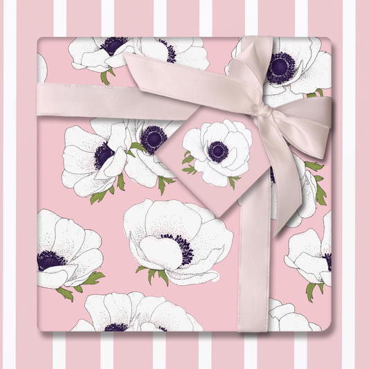 White Anemone on Pink Wrapping Paper